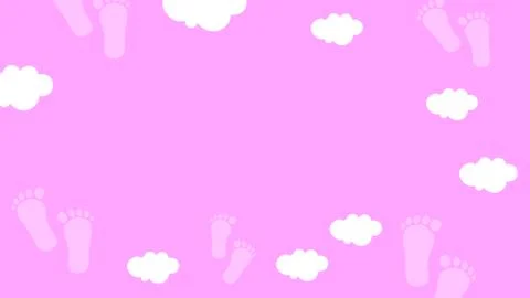 Empty banner, card or background in pink colors with clouds and feets. Suitab Stock Illustration