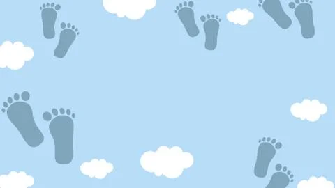 Empty banner, card or background in blue colors with clouds and feets. Suitab Stock Illustration