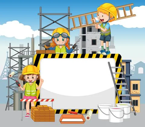 Empty banner with construction objects and elements Stock Illustration