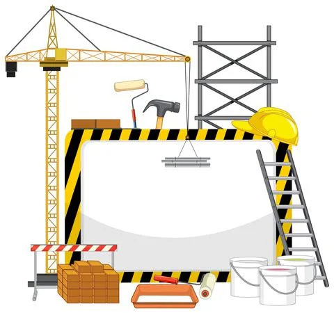 Empty banner with construction objects and elements Stock Illustration