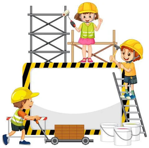 Empty banner with construction objects and elements Stock Illustration