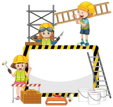Empty banner with construction objects and elements Stock Illustration