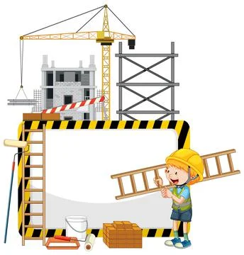 Empty banner with construction objects and elements Illustrazione stock