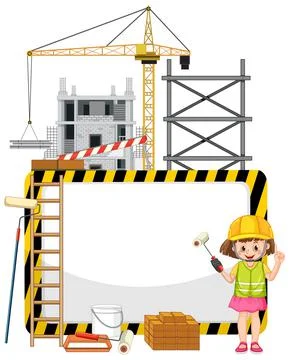 Empty banner with construction objects and elements Stock Illustration