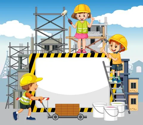 Empty banner with construction objects and elements Stock Illustration