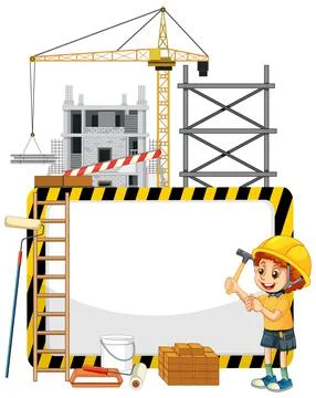 Empty banner with construction objects and elements Stock Illustration