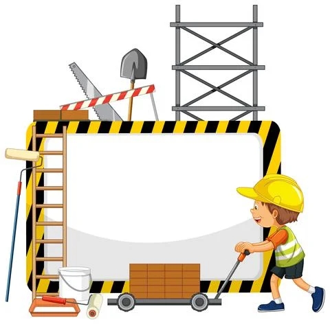 Empty banner with construction objects and elements Stock Illustration