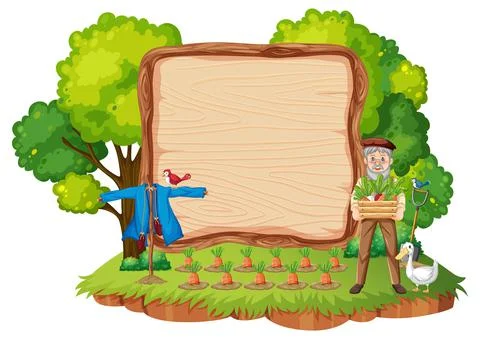 Empty banner template in the farm scene isolated on white background Stock Illustration