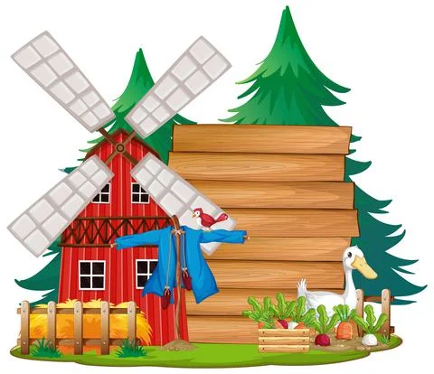 Empty banner template in the farm scene isolated on white background Stock Illustration