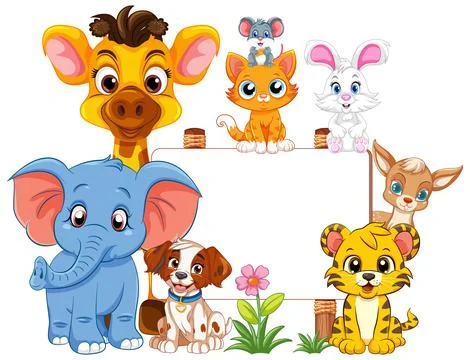 Empty Banner Template with Wild Animals Stock Illustration