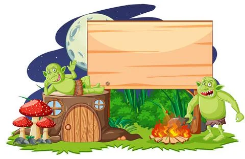 Empty banner with troll or goblin elements 스톡 일러스트