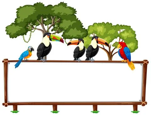 Empty banner with wild animals and rainforest trees on white background イラスト素材
