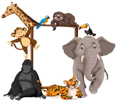 Empty banner with wild animals on white background 스톡 일러스트