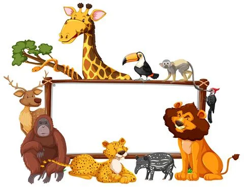 Empty banner with wild animals on white background Stock Illustration