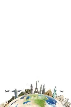 Empty banner with worldwide monuments Stock Illustration