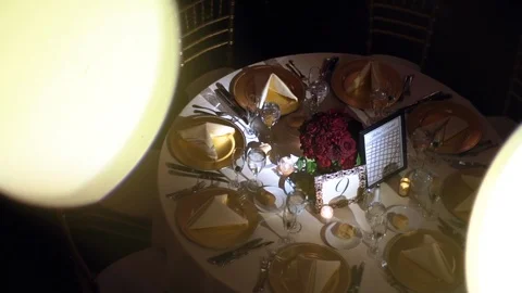 Empty banquet table setup before an event Video stock 104660221