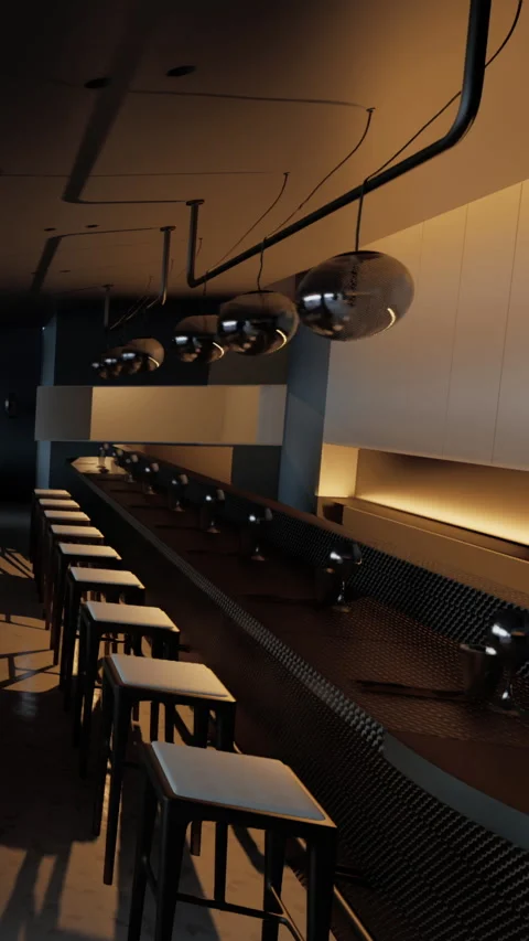 Empty bar area in modern setting during evening hours Stock Footage 337938672