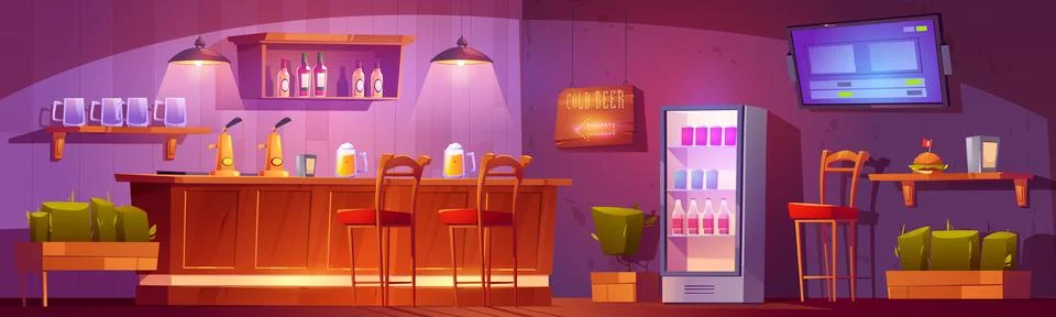 Empty bar interior cartoon vector illustration Stock Illustration