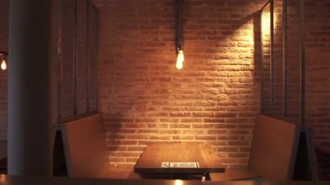 Empty bar pub tables during pandemic lockdown in coronavirus crisis Stock-Footage 153295237