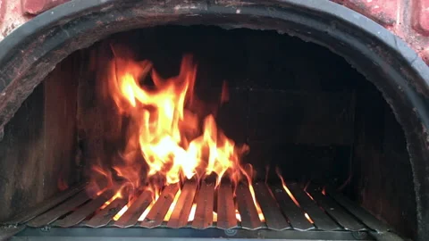 Empty barbecue BBQ grill with flaming fire Stock Footage 153605552