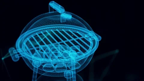 Empty barbecue grill or Charcoal hologram or barbeque grill hologram Close up 4k Stock Footage 148486591