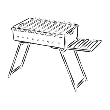Empty barbecue grill, vector sketch illustration. hand drawing Stock Illustration