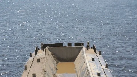 Empty barge on river on summer warm day Stock Footage 80357272