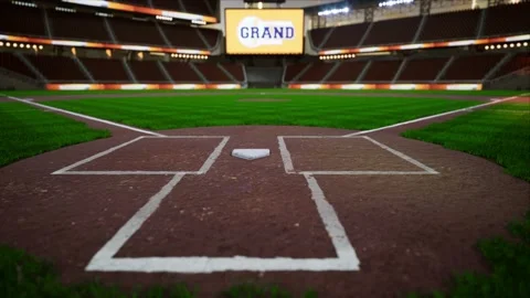 Empty baseball and cricket arena in the evening lights Stock Footage 163876386