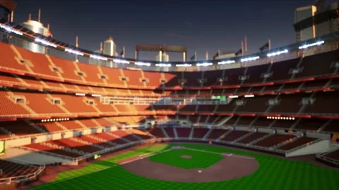 Empty baseball and cricket arena in the evening lights Stock Footage 163876655