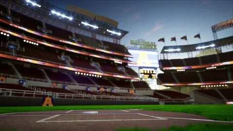 Empty baseball and cricket arena in the evening lights Video stock 163876712