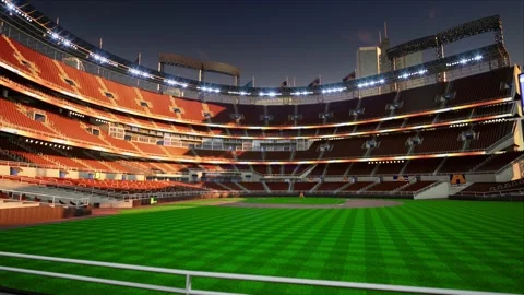 Empty baseball and cricket arena in the evening lights Video stock 163876971