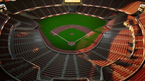 Empty baseball and cricket arena in the evening lights Video stock 163877045