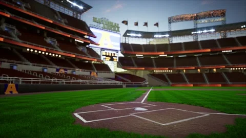 Empty baseball and cricket arena in the evening lights Video stock 163877335