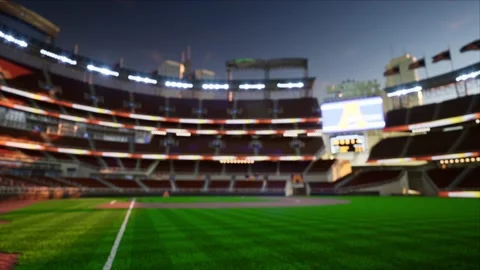 Empty baseball and cricket arena in the evening lights Video stock 163877444