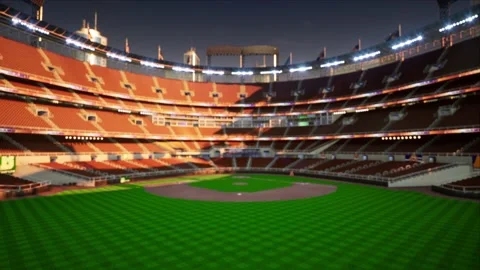 Empty baseball and cricket arena in the evening lights Video stock 163877474