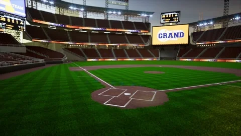 Empty baseball and cricket arena in the evening lights Video stock 163877557