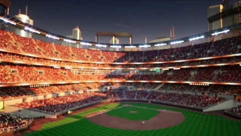 Empty baseball and cricket arena with fans in the evening lights Video stock 164042835