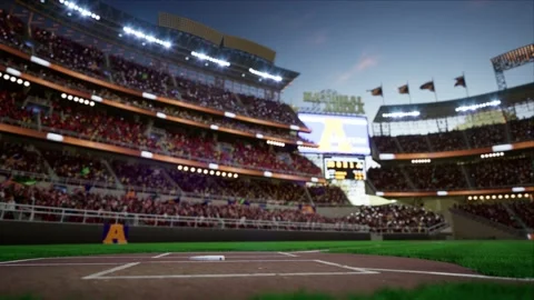 Empty baseball and cricket arena with fans in the evening lights Video stock 164043044