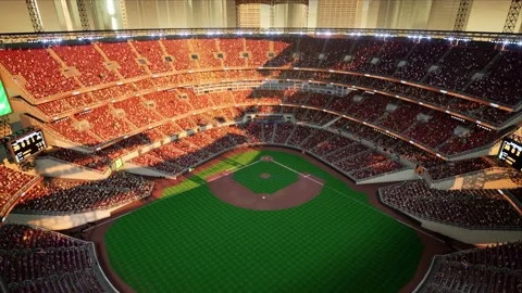 Empty baseball and cricket arena with fans in the evening lights Video stock 164043193