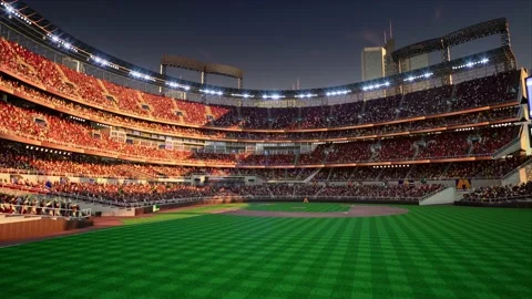 Empty baseball and cricket arena with fans in the evening lights Video stock 164043294