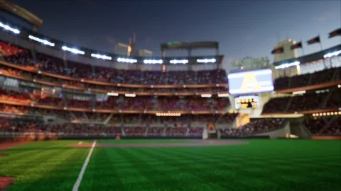 Empty baseball and cricket arena with fans in the evening lights Video stock 164043409