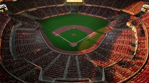 Empty baseball and cricket arena with fans in the evening lights Video stock 164043673