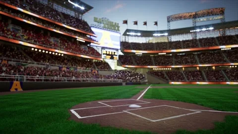 Empty baseball and cricket arena with fans in the evening lights Video stock 164043772