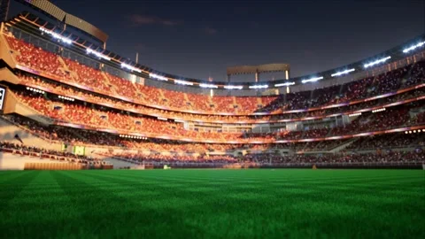 Empty baseball and cricket arena with fans in the evening lights Video stock 164044152