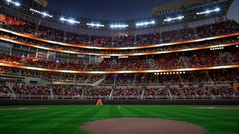Empty baseball and cricket arena with fans in the evening lights Video stock 164044302