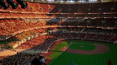 Empty baseball and cricket arena with fans in the evening lights Video stock 164091091