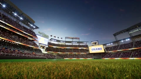 Empty baseball and cricket arena with fans in the evening lights Video stock 164091111