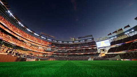 Empty baseball and cricket arena with fans in the evening lights Video stock 164091205