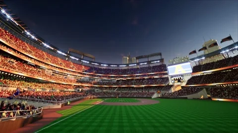 Empty baseball and cricket arena with fans in the evening lights Video stock 164091231