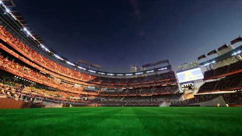 Empty baseball and cricket arena with fans in the evening lights Video stock 164091265